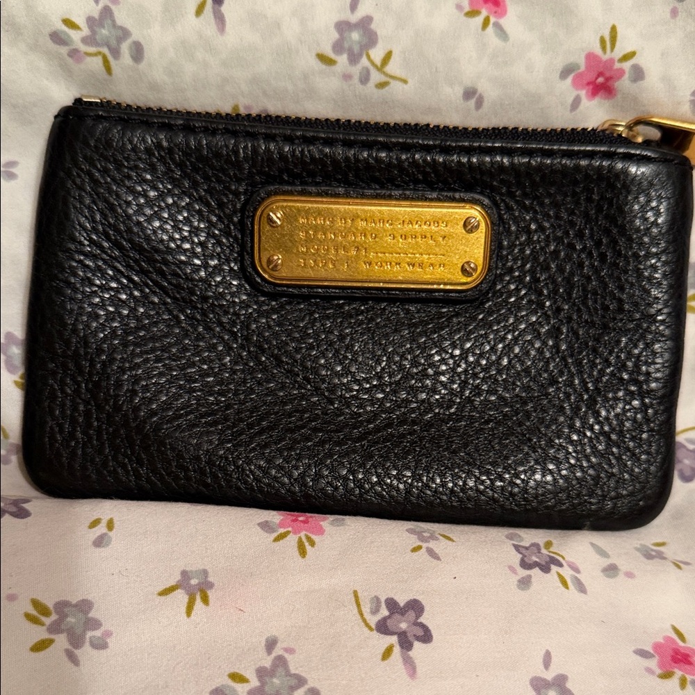 Marc by Marc Jacobs Black Pebbled Leather Zip change purse with Gold Plate